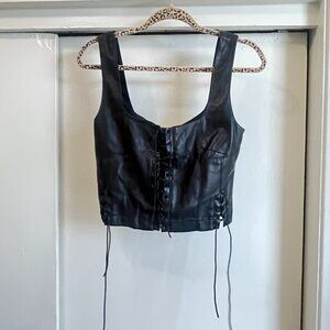 Faux leather lace up top